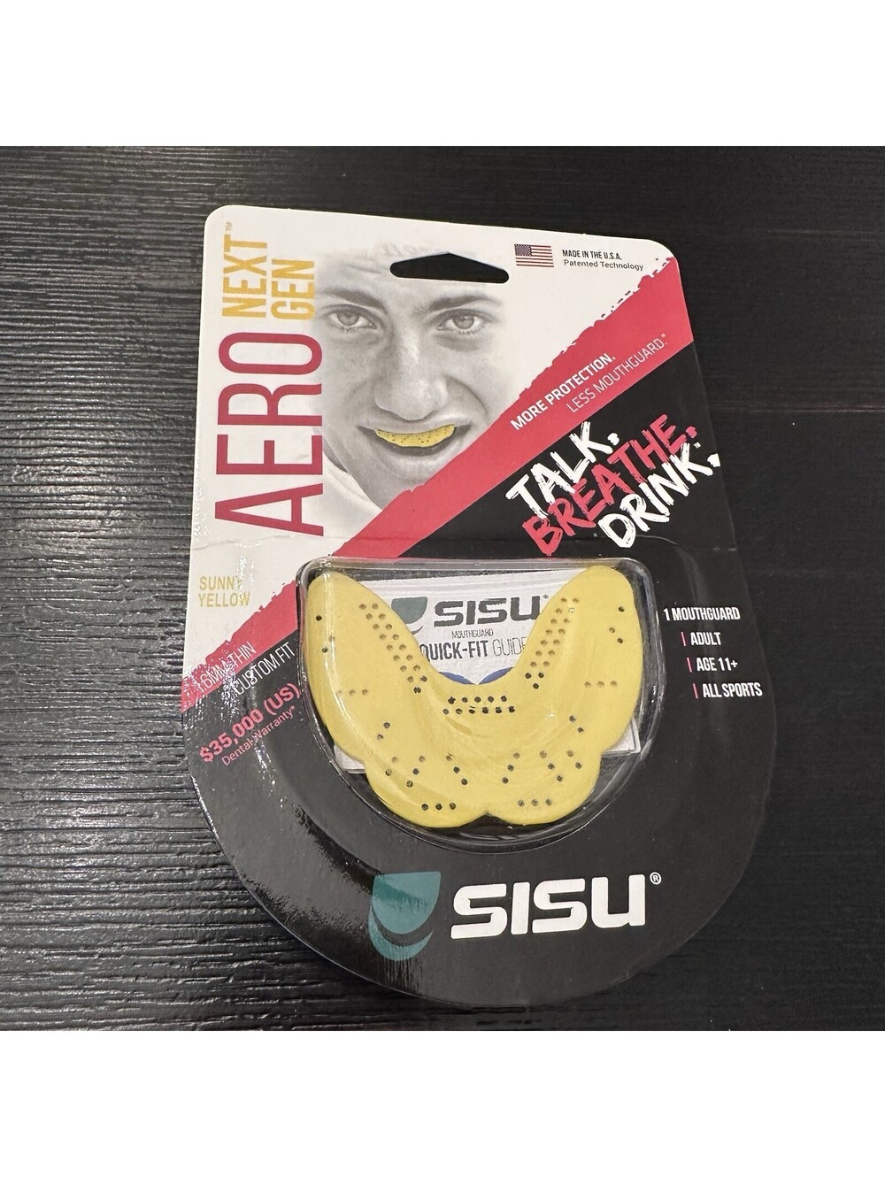 SISU Aero NextGen Mouthguard Adult Unisex Yellow 1.6MM Thin Custom Fit